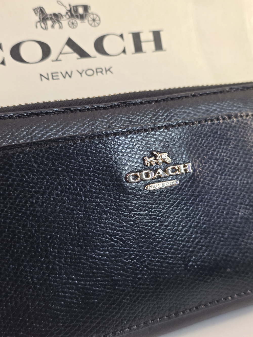 COACH Black Leather Zip-Around Wallet W/ Gold Hardware - Picture 2 of 14